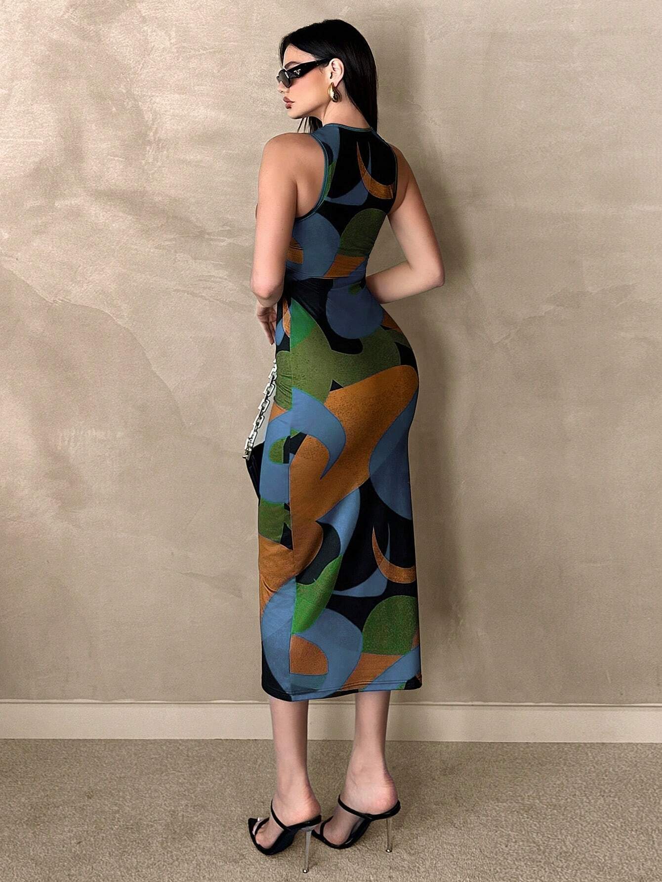 AZ Printed Ruched Sleeveless Dress With Elastic Waist shein
