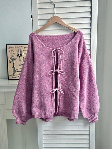 Essnce Trendy Front Tie Design Long Sleeve Cardigan