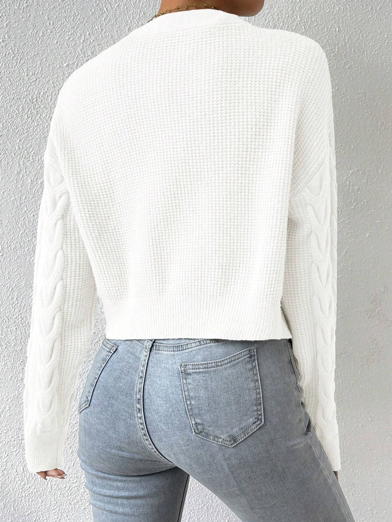 MOOSTA Drop Shoulder Cable Knit Cardigan & Crop Knit Top shein