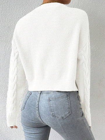 MOOSTA Drop Shoulder Cable Knit Cardigan & Crop Knit Top