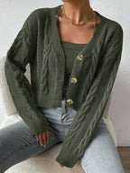 MOOSTA Drop Shoulder Cable Knit Cardigan & Crop Knit Top shein