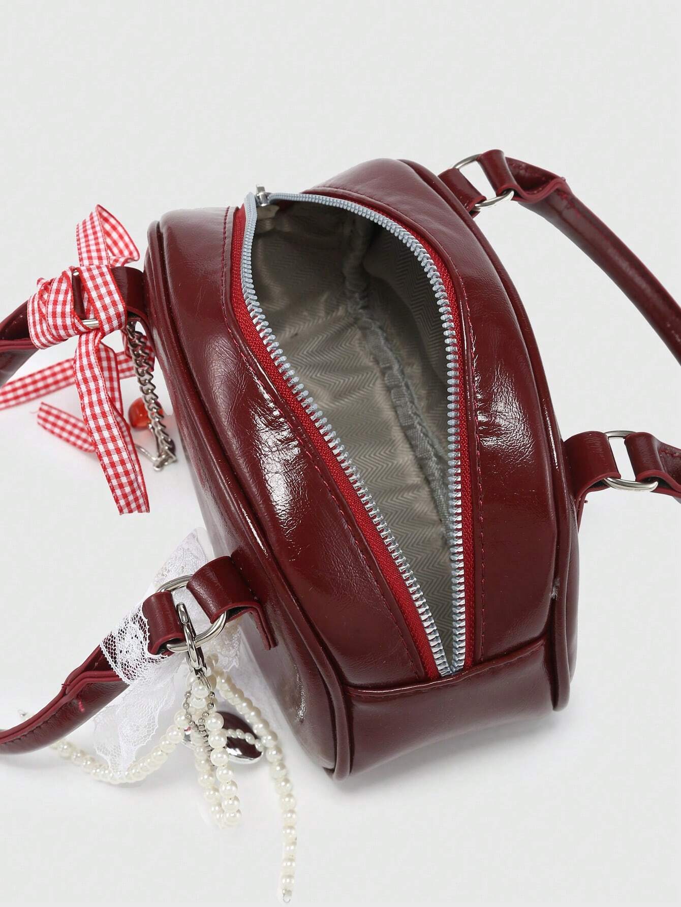 ROMWE Women's Cute Ballet Style Cherry Pearl & Bow Decor Mini Handbag shein