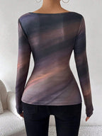 Privé 1pc Women Tie-Dye Floral Print V-Neck Slim Fit Knit Top shein