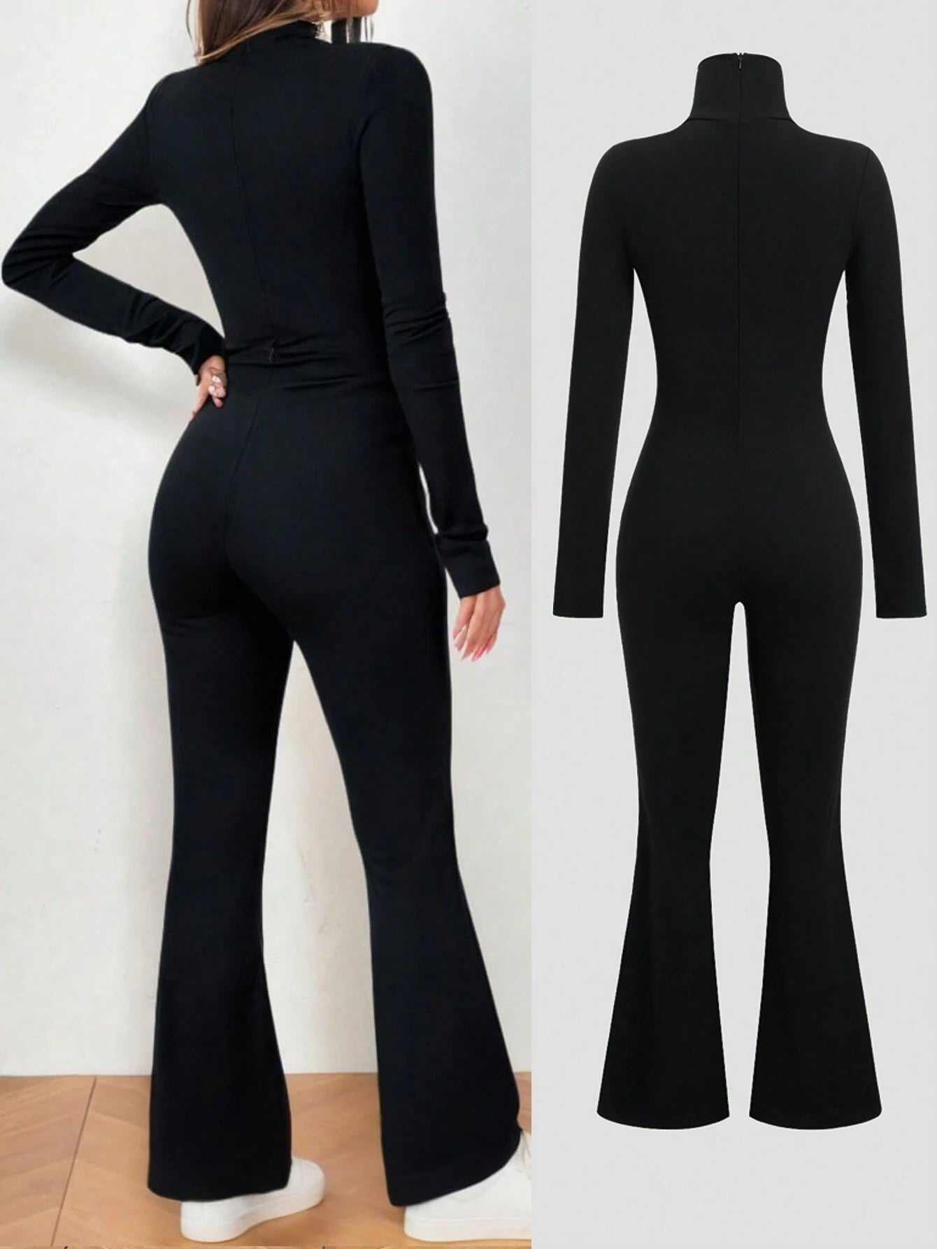 MOOSTA High Neck Cutout Bodycon Flare Jumpsuit