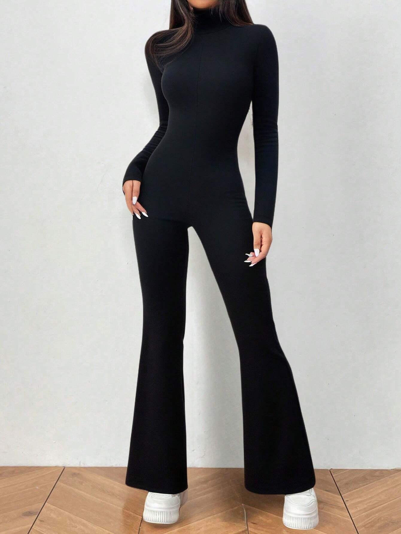 MOOSTA High Neck Cutout Bodycon Flare Jumpsuit