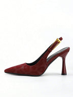 Women's Pointed Toe Fashion Button Detail Patent Leather Slip-On Heeled Pumps shein