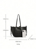The New Fashion Classic Large-Capacity Solid Color Pu Waterproof Fabric Double-Handle Shoulder Bag Quilted Embroidery Thread Design Tote Bag shein