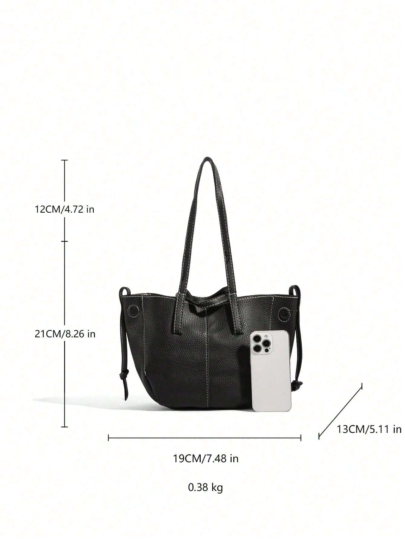 The New Fashion Classic Large-Capacity Solid Color Pu Waterproof Fabric Double-Handle Shoulder Bag Quilted Embroidery Thread Design Tote Bag shein