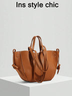 The New Fashion Classic Large-Capacity Solid Color Pu Waterproof Fabric Double-Handle Shoulder Bag Quilted Embroidery Thread Design Tote Bag shein