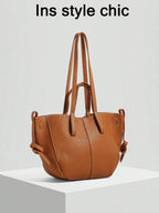 The New Fashion Classic Large-Capacity Solid Color Pu Waterproof Fabric Double-Handle Shoulder Bag Quilted Embroidery Thread Design Tote Bag shein