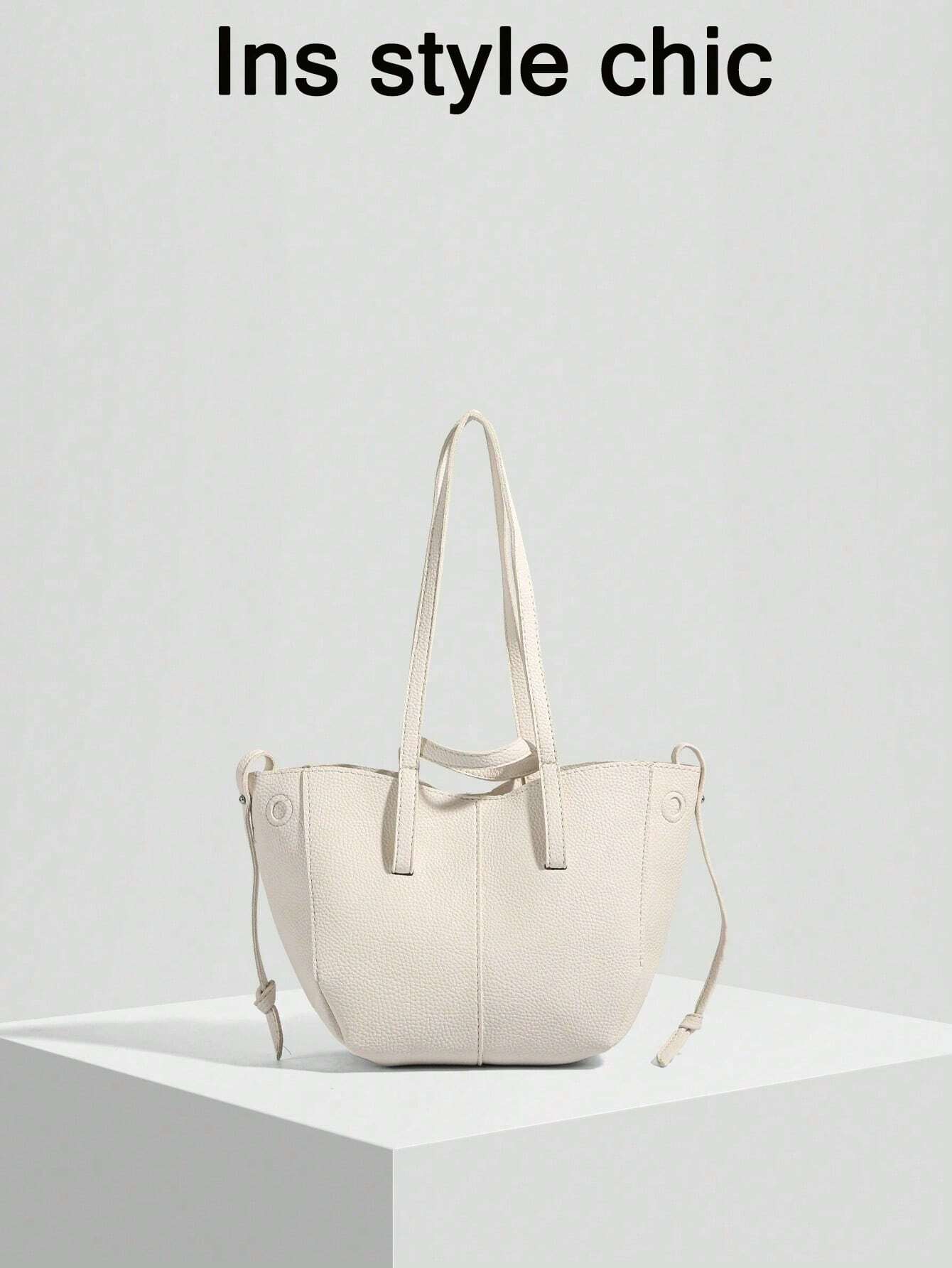 The New Fashion Classic Large-Capacity Solid Color Pu Waterproof Fabric Double-Handle Shoulder Bag Quilted Embroidery Thread Design Tote Bag shein