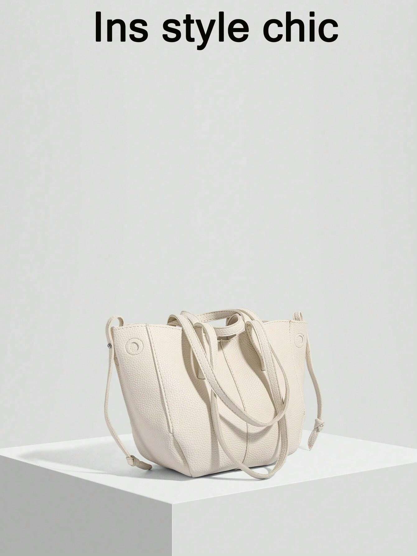 The New Fashion Classic Large-Capacity Solid Color Pu Waterproof Fabric Double-Handle Shoulder Bag Quilted Embroidery Thread Design Tote Bag shein