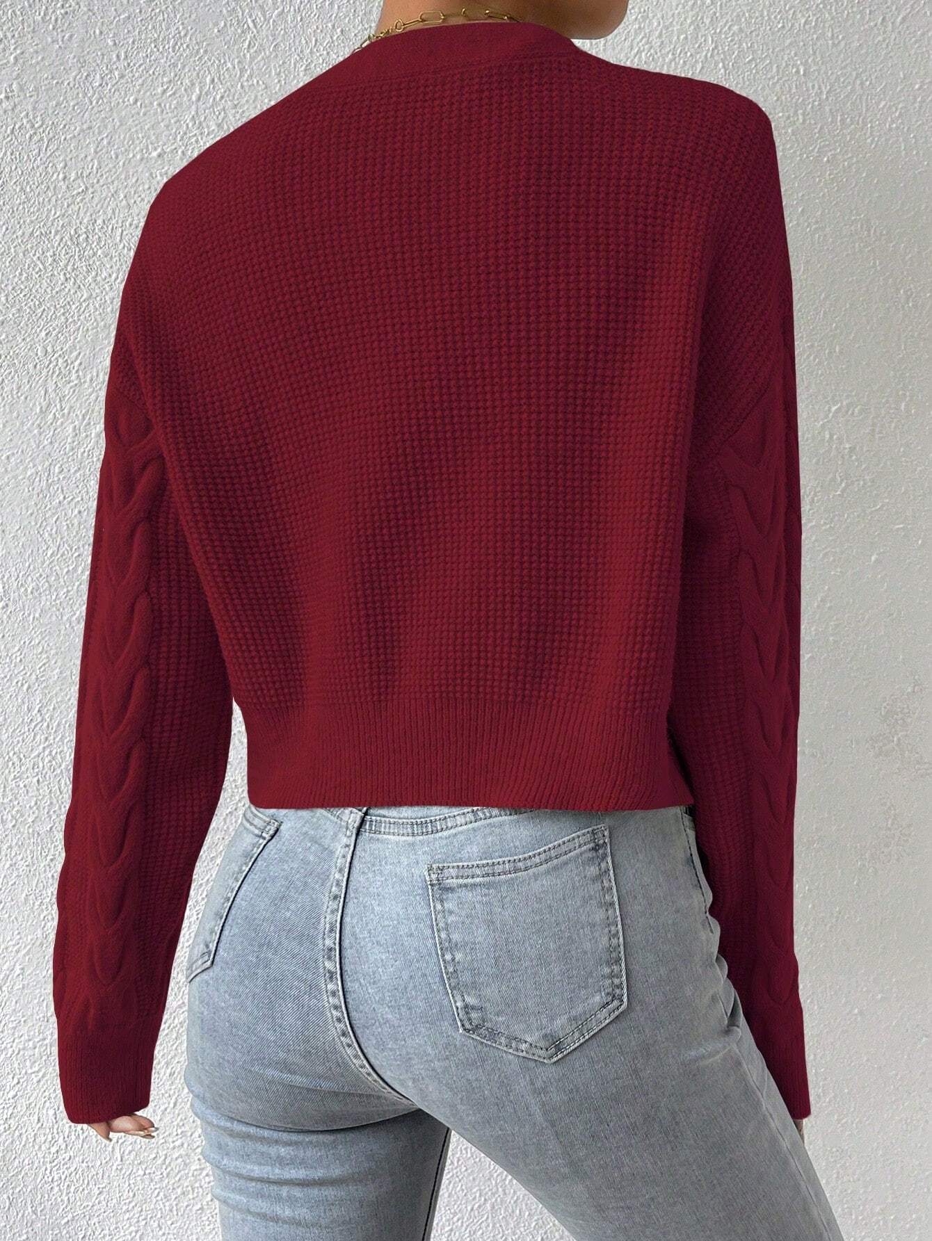 MOOSTA Drop Shoulder Cable Knit Cardigan & Crop Knit Top shein
