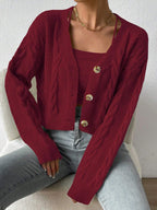 MOOSTA Drop Shoulder Cable Knit Cardigan & Crop Knit Top shein