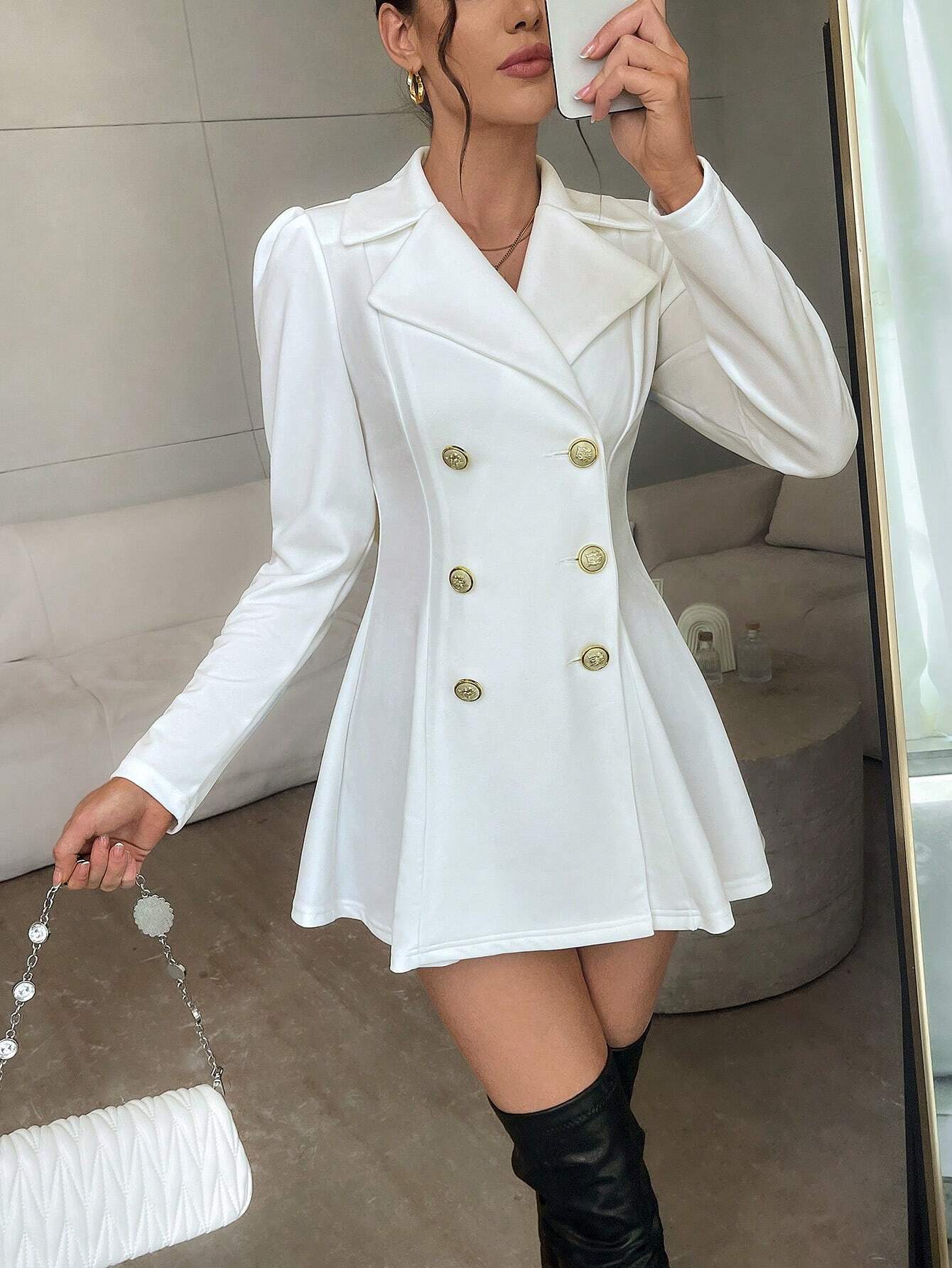 Privé Lapel Collar Double Breasted Blazer Dress
