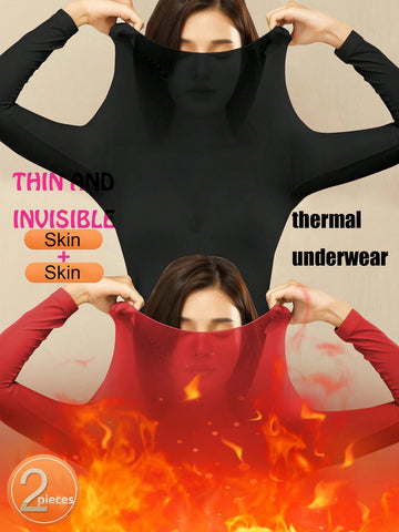 2 Pcs Women's Seamless Ultra-Thin Thermal Underwear - Soft & Comfy Long Sleeve Round Neck Top