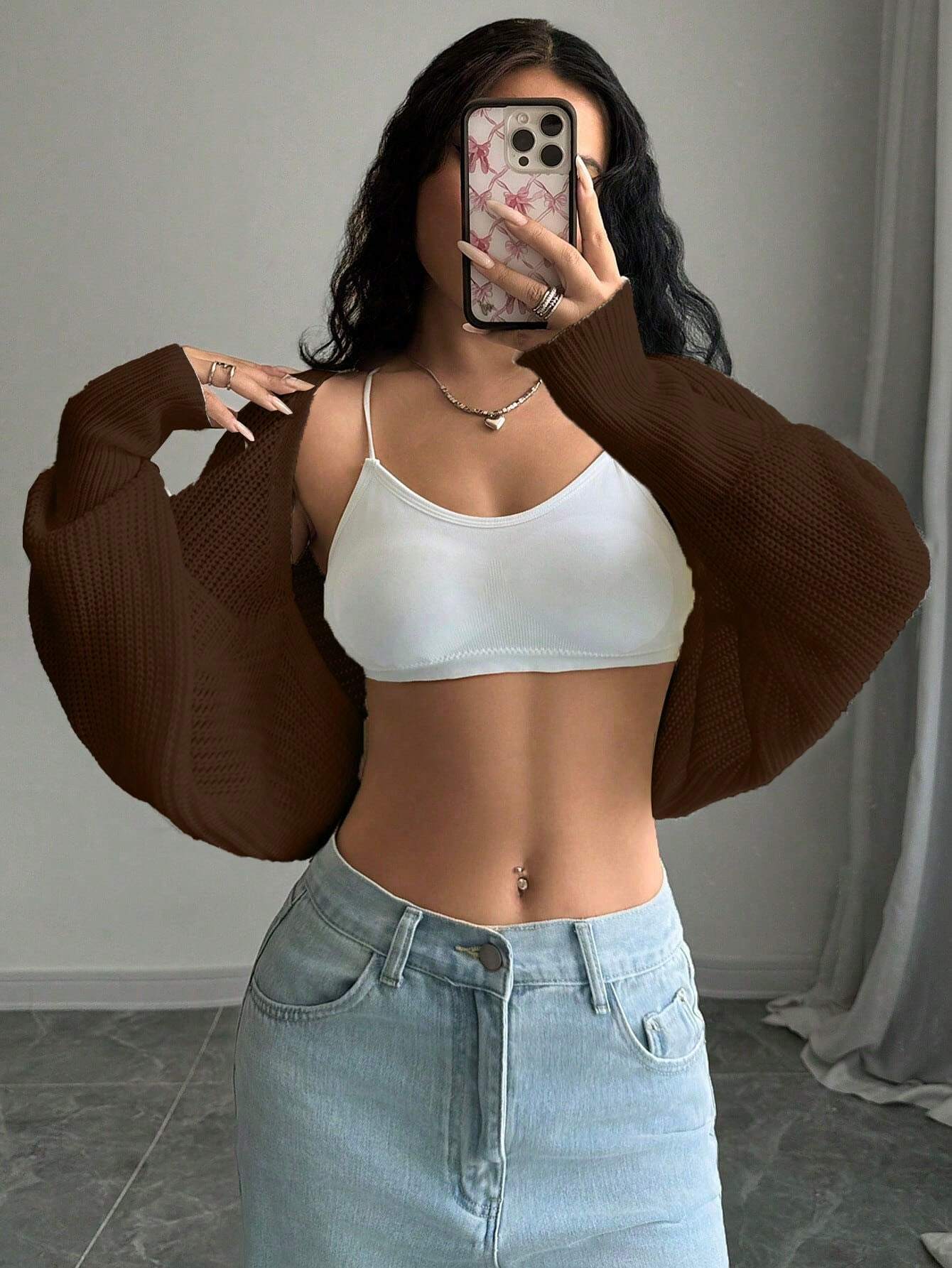 MOOSTA Plain Long Sleeve Minimalist Cropped Cardigan