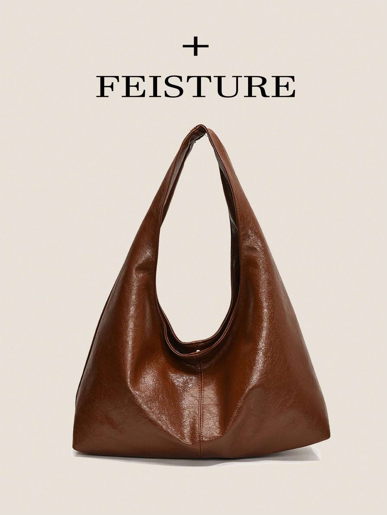 FEISTURE 1pc Solid Color PU Glossy Shoulder Tote Bag shein
