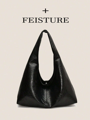 FEISTURE 1pc Solid Color PU Glossy Shoulder Tote Bag