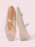 CUCCOO DOLLMOD Fashionable Apricot Color Rhinestoned Mesh Mary Jane Flats Shein