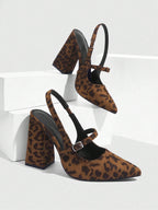 BIZCHIC Woman Shoes Chunky Heel Pointed Toe Ankle Strap Shoes shein