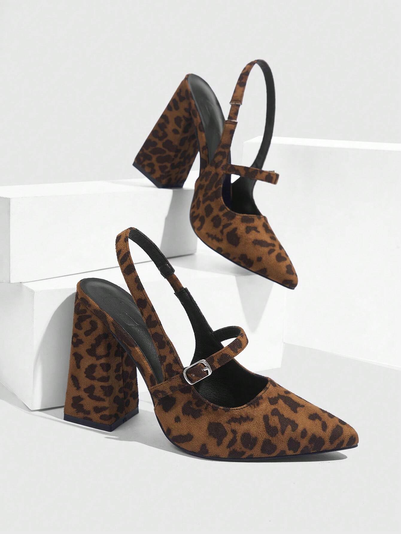 BIZCHIC Woman Shoes Chunky Heel Pointed Toe Ankle Strap Shoes shein