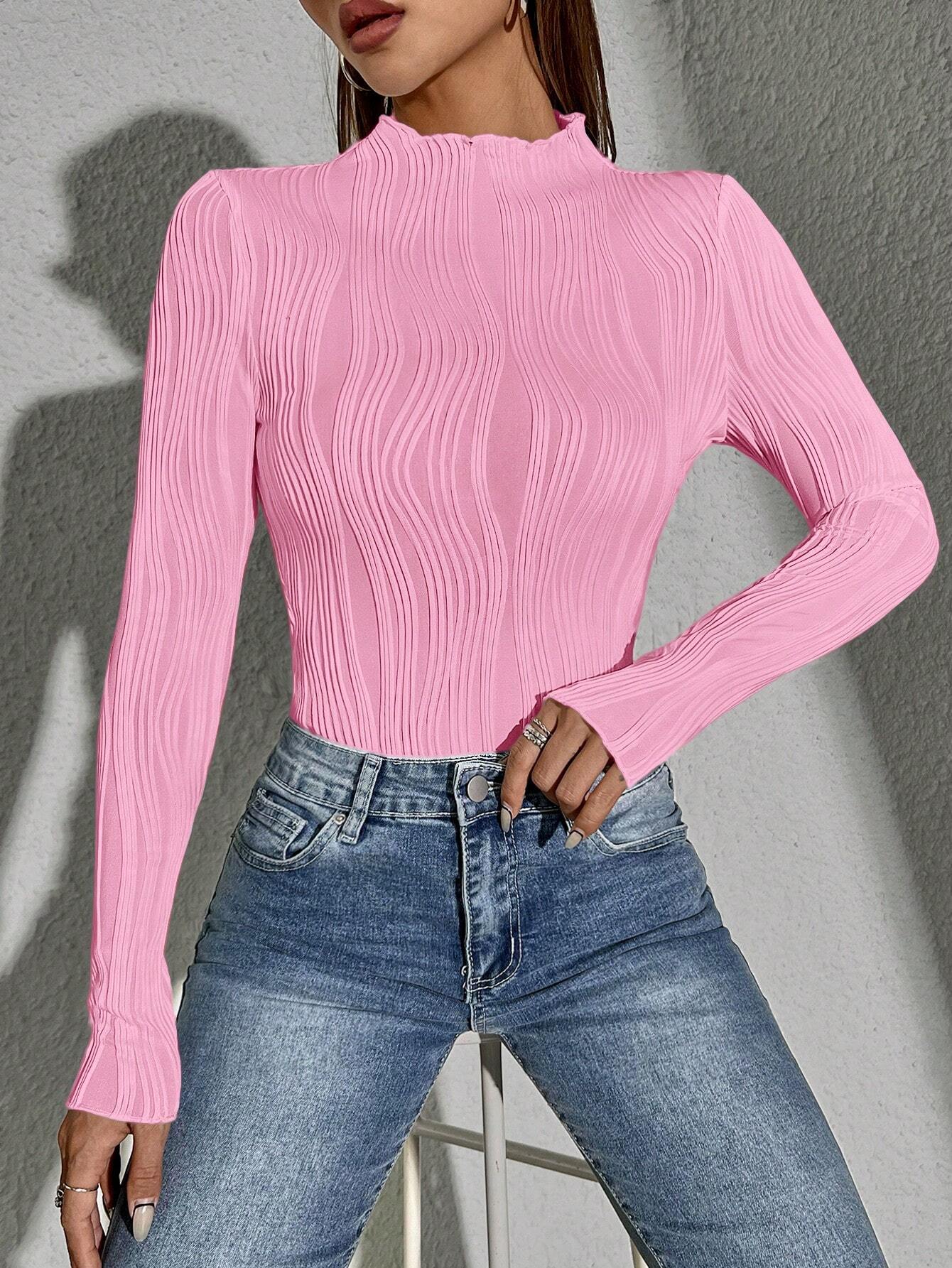Siren Gaze Women Solid Color Daily Wear Lettuce Trim Tee shein