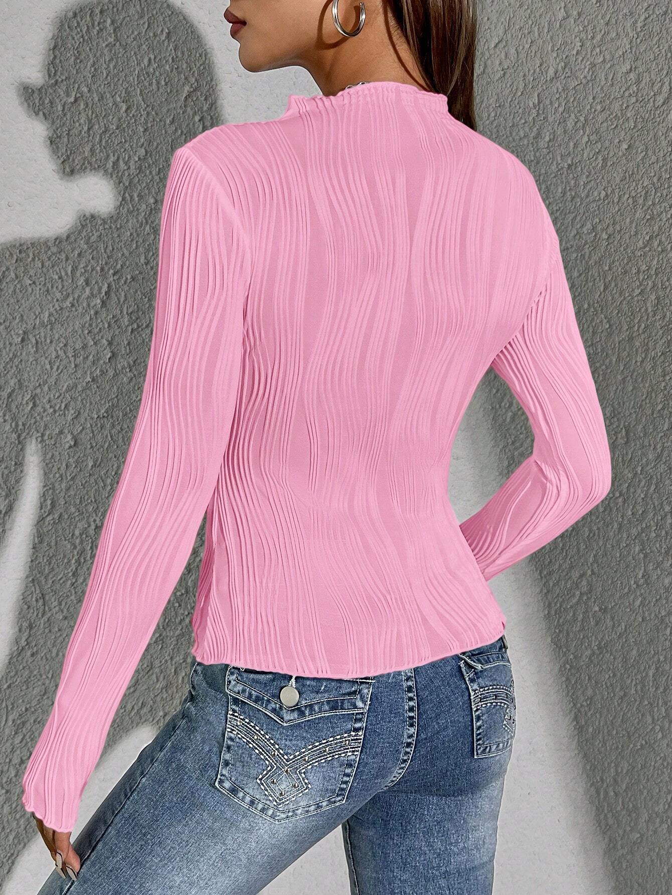 Siren Gaze Women Solid Color Daily Wear Lettuce Trim Tee shein