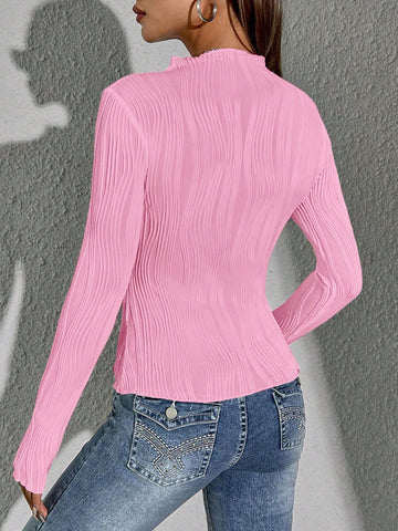 Siren Gaze Women Solid Color Daily Wear Lettuce Trim Tee
