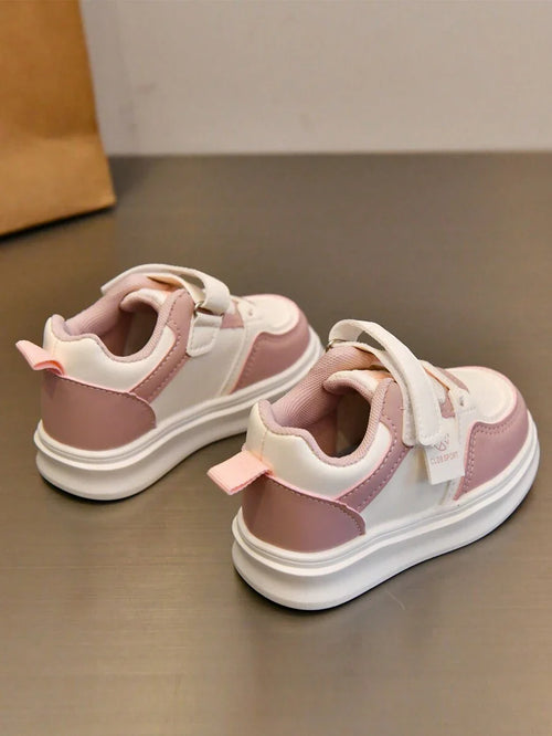 1 Pair Baby Leather Patchwork Color Hook And Loop Sneakers shein