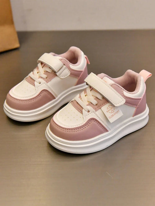 1 Pair Baby Leather Patchwork Color Hook And Loop Sneakers shein