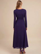 Women's Elegant Square Neck Long Sleeve A-Line Purple Party Dress shein
