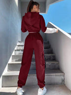 MOOSTA Two Tone Drop Shoulder Letter Tape Zipper Up Jacket & Cargo Pants shein