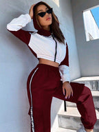 MOOSTA Two Tone Drop Shoulder Letter Tape Zipper Up Jacket & Cargo Pants shein