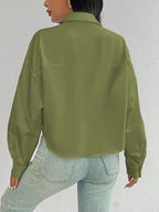 ChicEase Women Plain Button Front Long Sleeve Pocket Casual Shirt shein