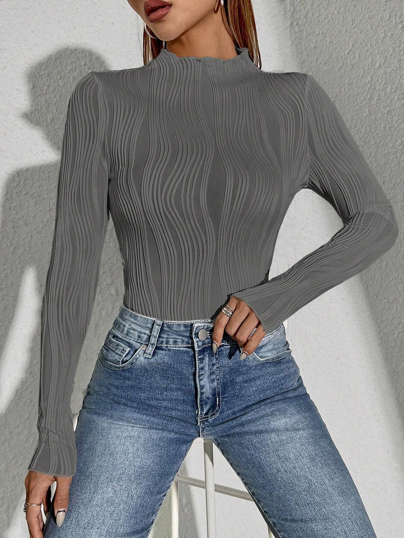 Siren Gaze Women Solid Color Daily Wear Lettuce Trim Tee shein
