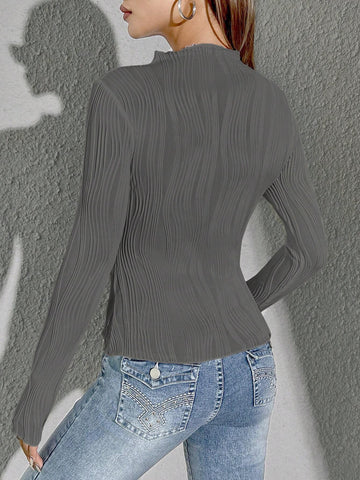 Siren Gaze Women Solid Color Daily Wear Lettuce Trim Tee