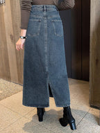 DAZY Women Washed Slit Pocket Solid Color Casual Denim Skirt shein