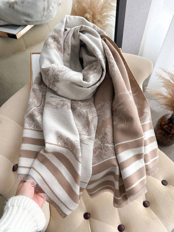 1pc Women's Reversible Imitation Cashmere Floral Printed Warm Scarf Shawl