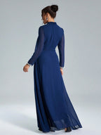 Coutiva Sequin Pearl Cuff Elegant Formal Long Sleeve Dress shein