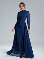 Coutiva Sequin Pearl Cuff Elegant Formal Long Sleeve Dress shein