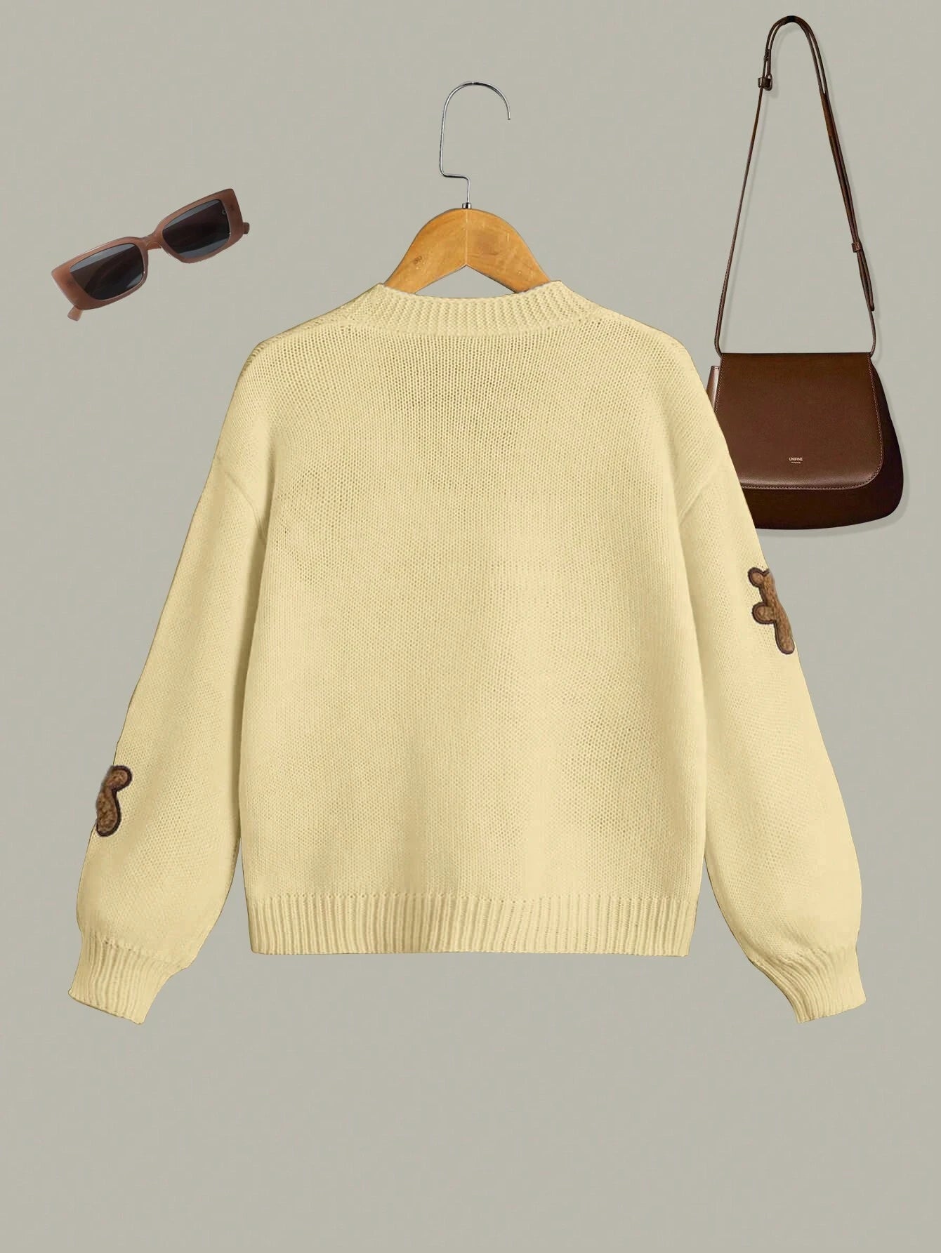 Streecool Kids Tween Girl Bear Embroidery Drop Shoulder Cardigan