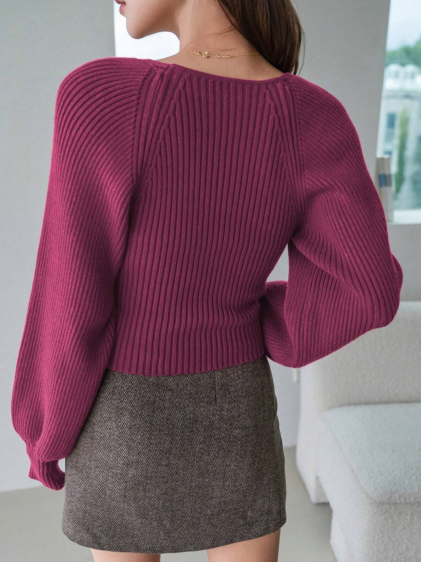 DAZY Sweetheart Neck Raglan Sleeve Sweater shein