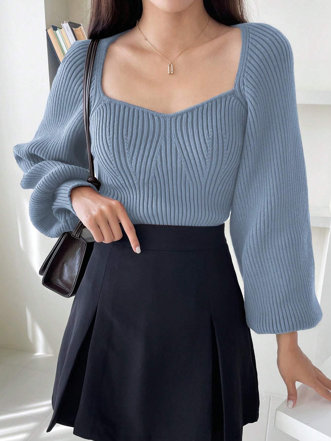 DAZY Sweetheart Neck Raglan Sleeve Sweater shein