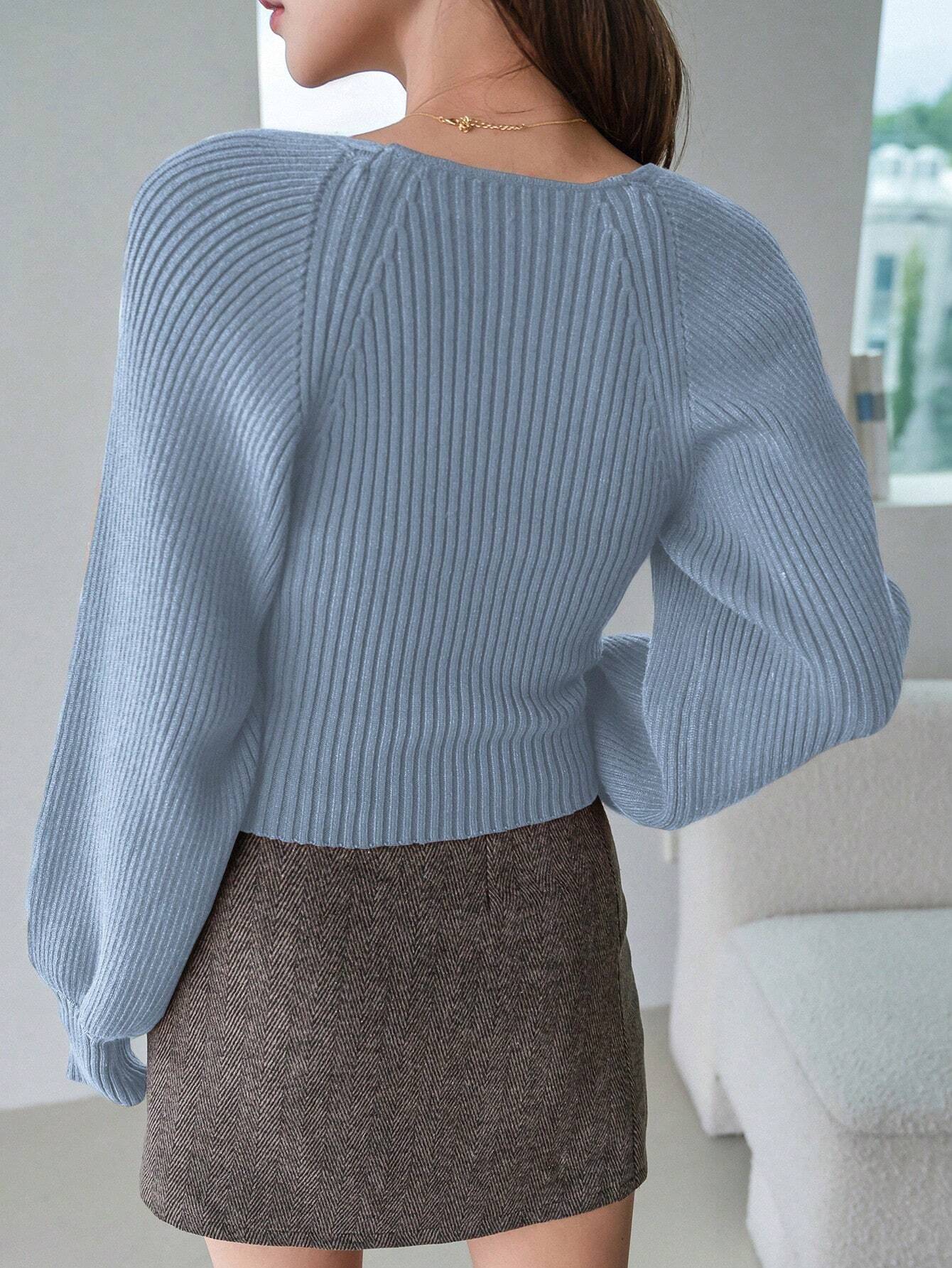 DAZY Sweetheart Neck Raglan Sleeve Sweater shein
