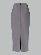 Essnce Solid Color Pleated Back Zipper Slit Skirt shein