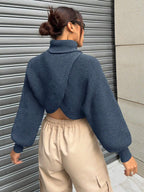 MOOSTA Turtleneck Asymmetrical Hem Short Casual Sweater shein