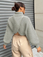 MOOSTA Turtleneck Asymmetrical Hem Short Casual Sweater shein
