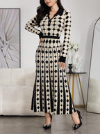 Modely Women Colorblock Polka Dot Bell Hem Sweater Dress shein