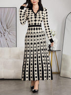 Modely Women Colorblock Polka Dot Bell Hem Sweater Dress shein